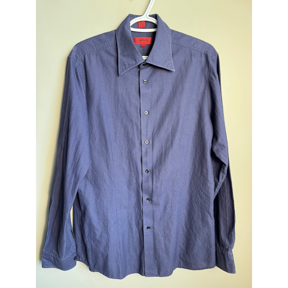 Hugo Boss Purple Navy Pinstripe‎ Long Sleeve Button Up Shirt Dark Academia Goth